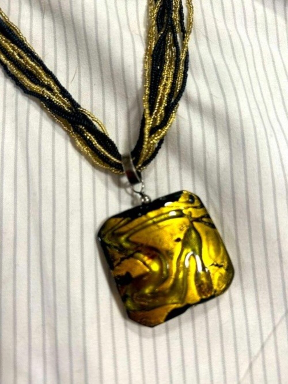 Black & Gold Art Glass Pendant Necklace - Picture 5 of 5